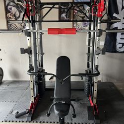 Smith Machine 200 | Adjustable Bench | 245lb Cast Iron Olympic Weights | 7ft Olympic Bar | Fitness | Gym Equipment | FREE DELIVERY 🚚 