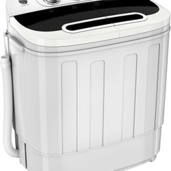 Washing Machine Twin Tub Top Load Washing Machine 13lbs w/Washer Spinner, Built-In Gravity Pump, 5.74 FT Power Cord Included for Dorms,...