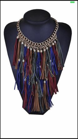 Multi color fringe necklace