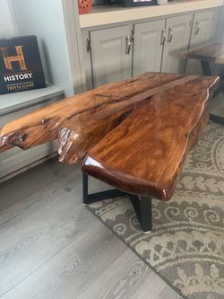 Live edge pecan wood epoxy coffee table