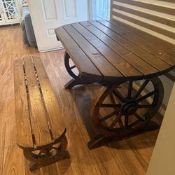 Wood Table With A Bench 