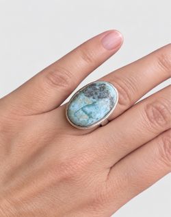 Natural Genuine Larimar Silver Ring-Sz 8.5