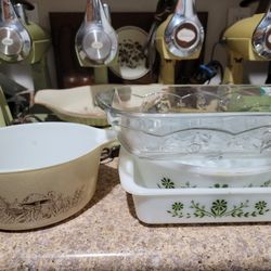 4 Vintage Glasbake Clear Flower And Mushroom Forest Fancies Baking Dish Pyrex
