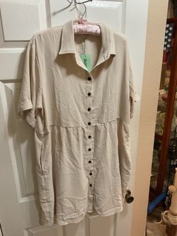 Beige Button-Down Shirt Dress with Tags XL