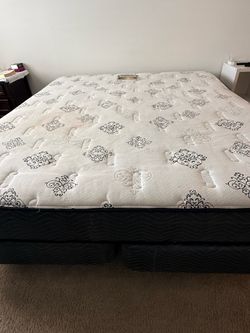 King Size Mattress + Split Box Spring – Good Condition