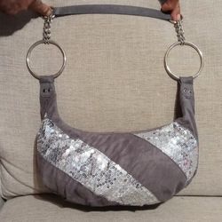 Grey Sequin Striped Purse