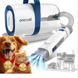 oneisall Dog Hair Vacuum & Dog Grooming Kit, Pet Grooming Vacuum with Pet Clipper Nail Grinder, 1.5L Dust Cup Dog Brush Vacuum Brand New