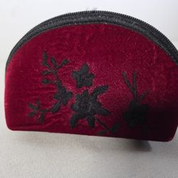 Black Embroidery Velvet Cosmetic Bag  "Holiday" Red