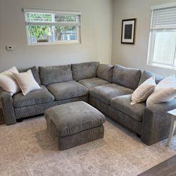 Gray Sectional Couch & Ottoman