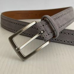 Nordstrom Men's Shop Suede Leather Dress Belt w/ Brogue Emboss, Size 36, Pick Up Only