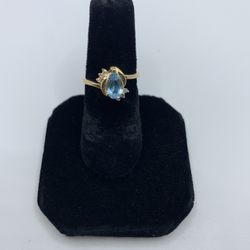 14k Gold Diamond Aquamarine Ring 