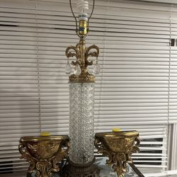 Vintage lamp 34 High X 10 Inches Brass And Real Crystals 