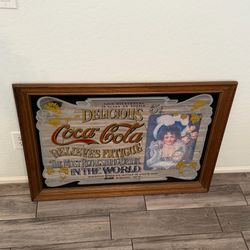 Vintage Coca Cola "Relieves Fatigue" Wooden Framed Mirror Sign