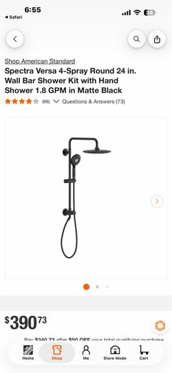 Shop American Standard Spectra Versa 4-Spray Round 24 in. Wall Bar Shower Kit with Hand Shower 1.8 GPM in Matte Black