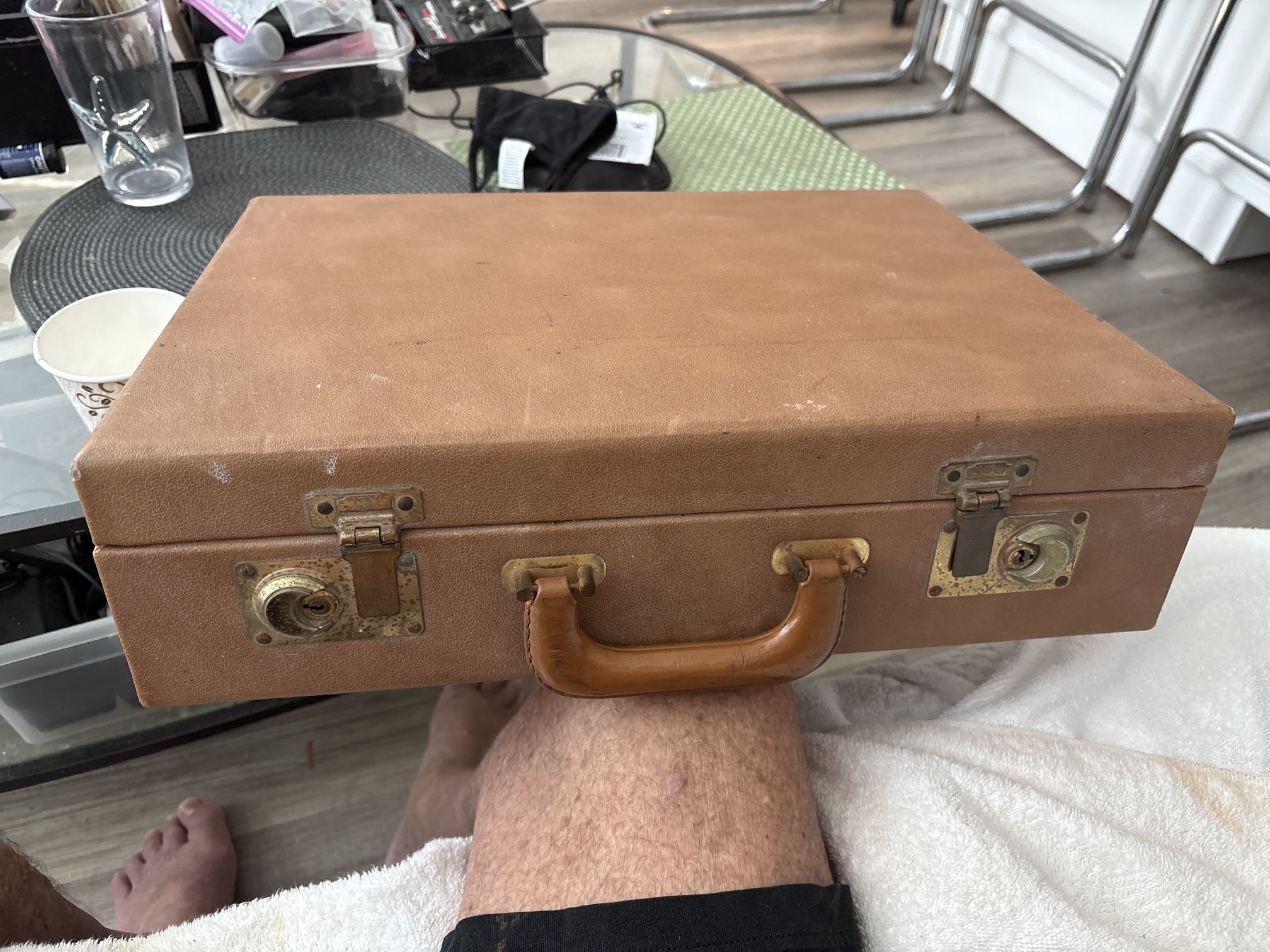 Vintage Leather Briefcase With Good Working Hardware