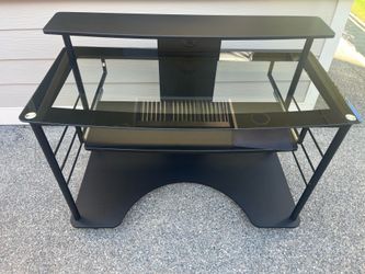 Modern Black Glass Computer Desk with Keyboard Tray – Excellent Condition