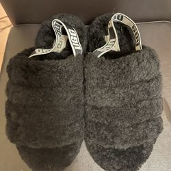 Ugg Black Fluff Yeah Slides Womens Size 7