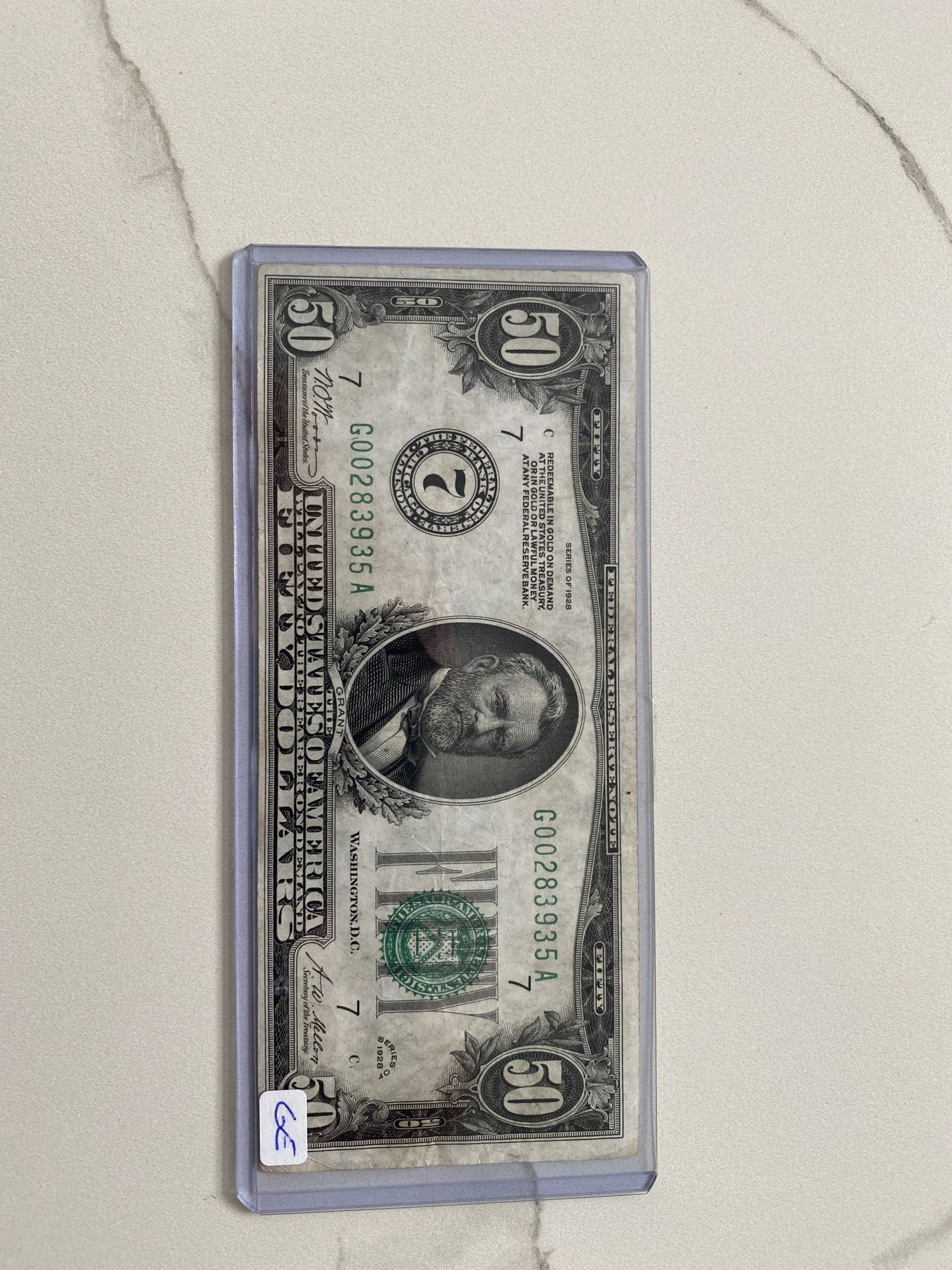 Series of 1928 Green Seal $50 FRN Numbered District #7 Chicago Extra FINE