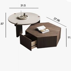 Pompilie 2 Piece Wood Nesting Coffee Table Set With Drawer Farmhouse Industrial Living Room Furniture Stylish Multi-Functional Nesting Tables