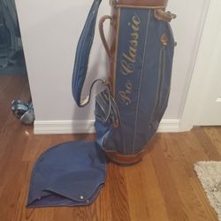 Pro Classic 8" Lightweight Blue Canvas and Leather Cart Golf Bag /w Dividers and rain cover