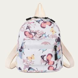 New White Mini Fashion Backpack - Colorful Butterfly Pattern Graphic Bag
