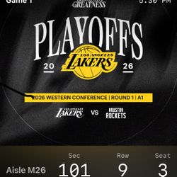  LA LAKERS vs  Houston Rockets Two Seats Section 101  Row 9 Seat 3 & 4   $1500  For Both Seats 
