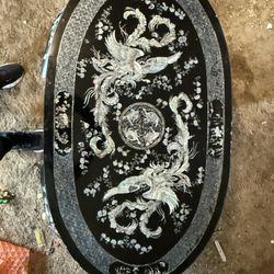Korean Black Lacquer Mother Of Pearl Inlay Tiger And Dragon Coffee Table