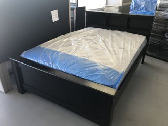 Full Size Bookcase Headboard Frame with Mattress