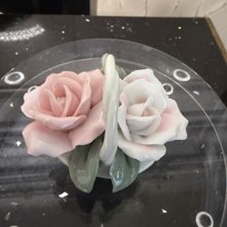 Vintage Small Porcelain Ceramic Basket of Flowers