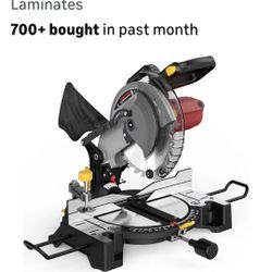 10-inch Compound Miter Saw, 5000RPM, 15 Amp, Single Bevel 0-45° with Extension Table, 36T Blade, Power Saw for Metal, Plastic, Wood