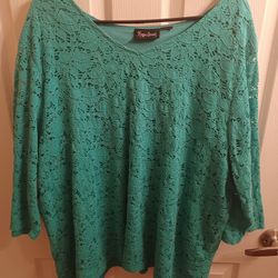 3XL Teal, Lined Eyelet Top 