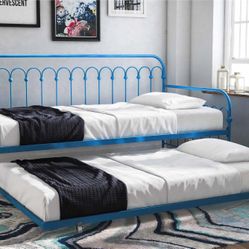 Novogratz Bright Blue Pop Metal Daybed with Roll Out Trundle 