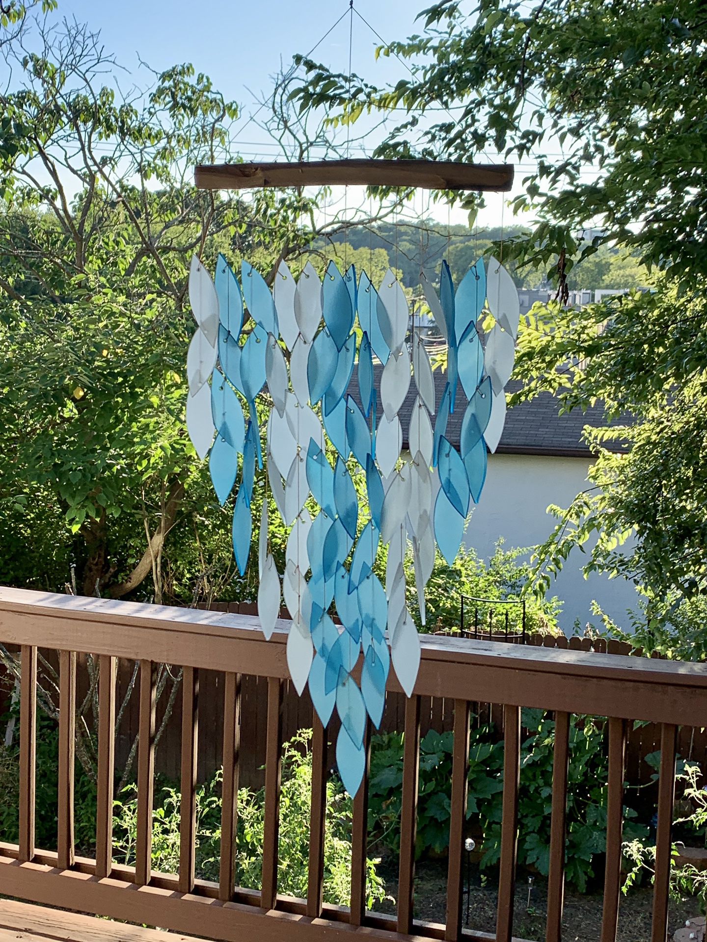 Extra-Large Blue & White Cascade Stained Glass Wind Chime Sun Catcher Mobile