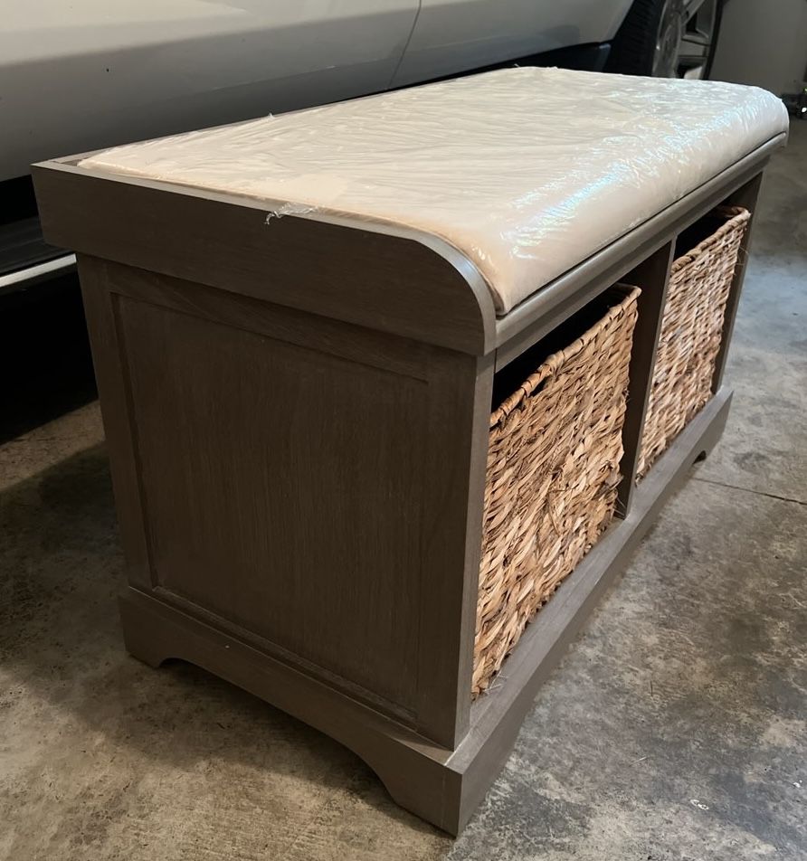 Wooden Storage Bench with Cushion
