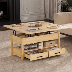 New 42'' Lift Top Coffee Table, 4-in-1 Multifunctional Lift Coffee Table with Storage & Hidden Compartments, Farmhouse Coffe Table with Lifting top fo