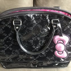 Vintage Loungefly Sanrio Hello Kitty Black Patent Leather Pink Purse Handbag