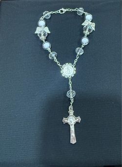 Crystal Bead Rosary Bracelet with Angel Wings by N Charms