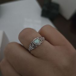 Size 8 Sterling silver Lab grown heart opal ring