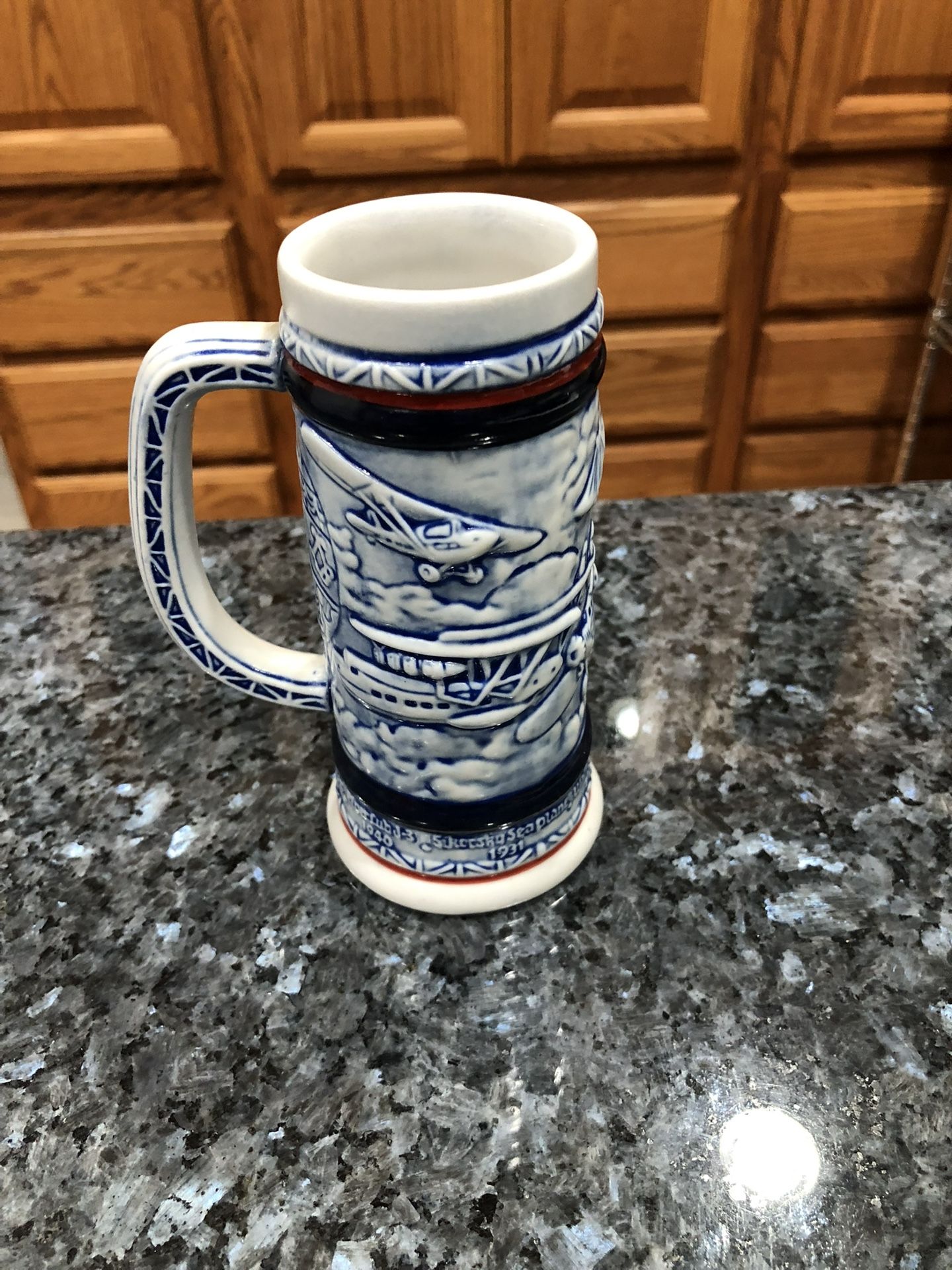 Vintage Avon 1982 Collectible Small Beer Stein Air Planes Limited Edition. Handcrafted in Brazil. Size 5 1/2 inches tall. Preowned good condition.
