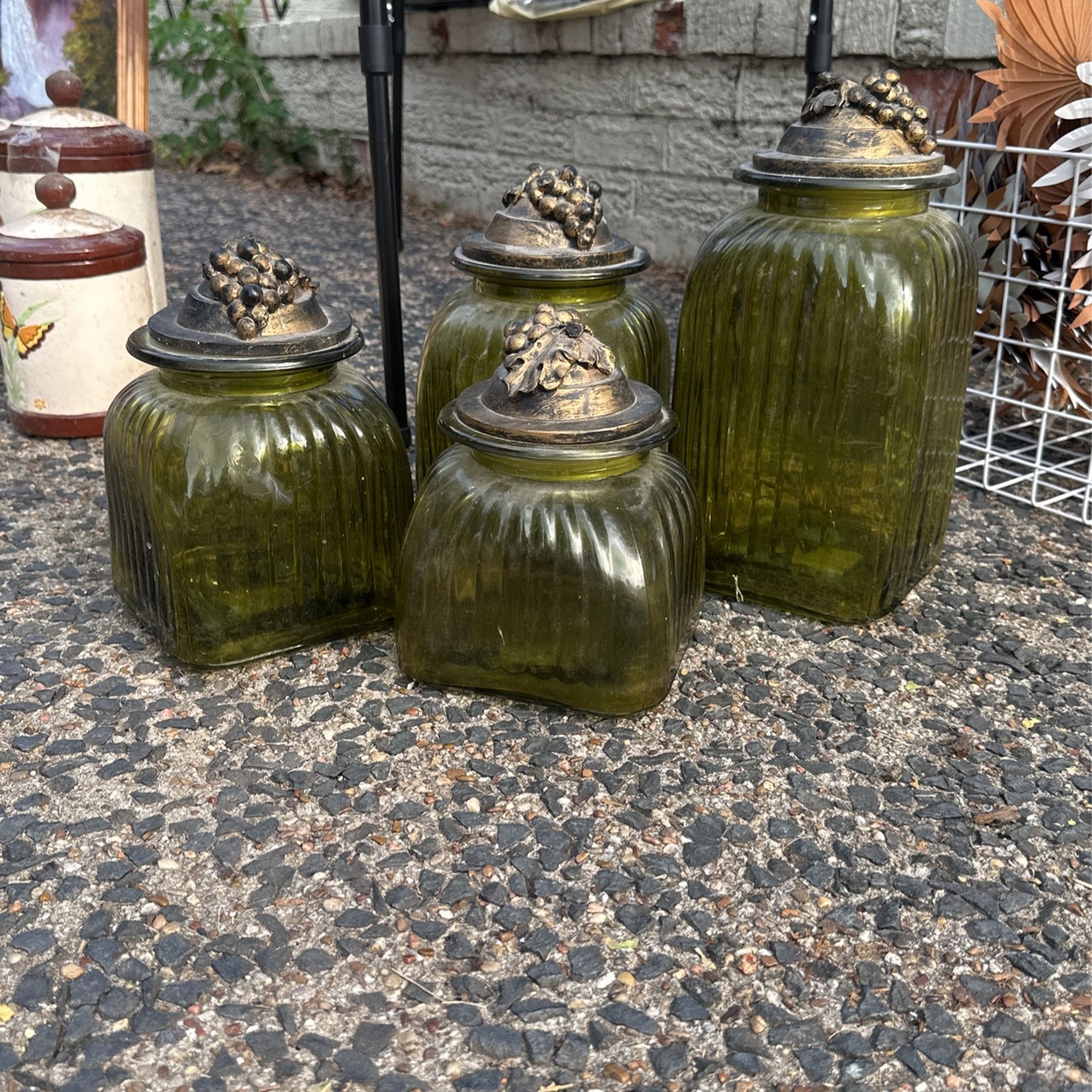 Vintage Green Glass Canisters