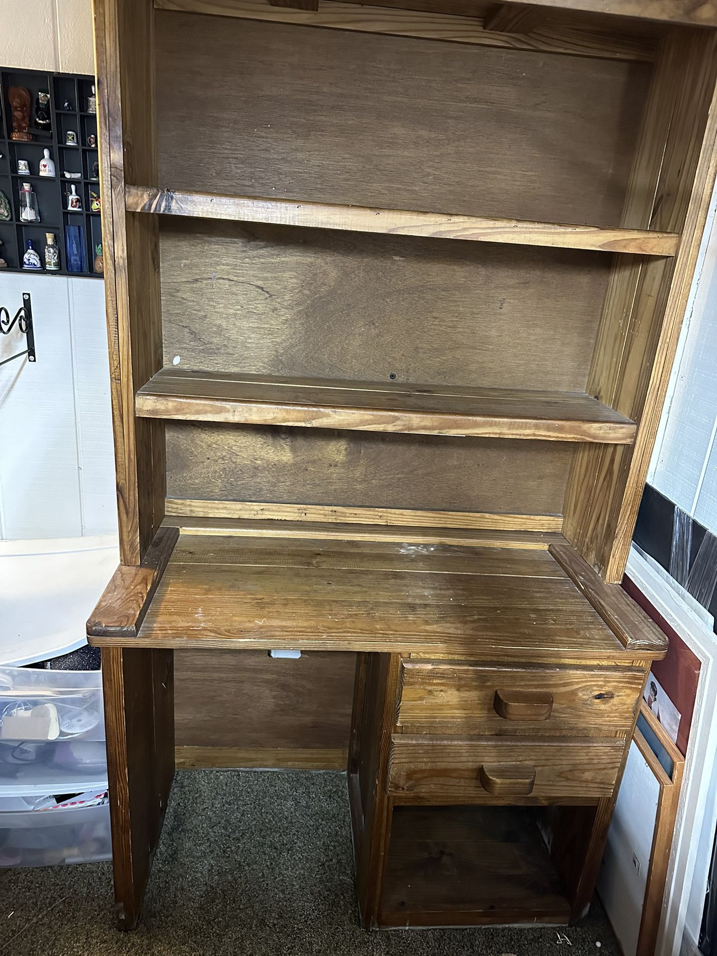 Sturdy, Solid Wood Desk With Bookcase