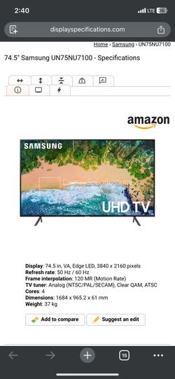 75" UN75NU7100F UHD Flat Smart TV 4K