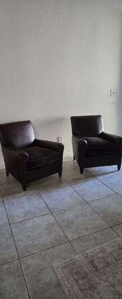 Pair of Premium Leather Club Chairs – Retail $1,795 Each