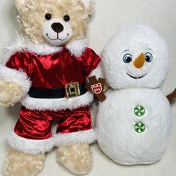 NWT Build-A-Bear Workshop Santa Teddy Bear + Snowman Friend