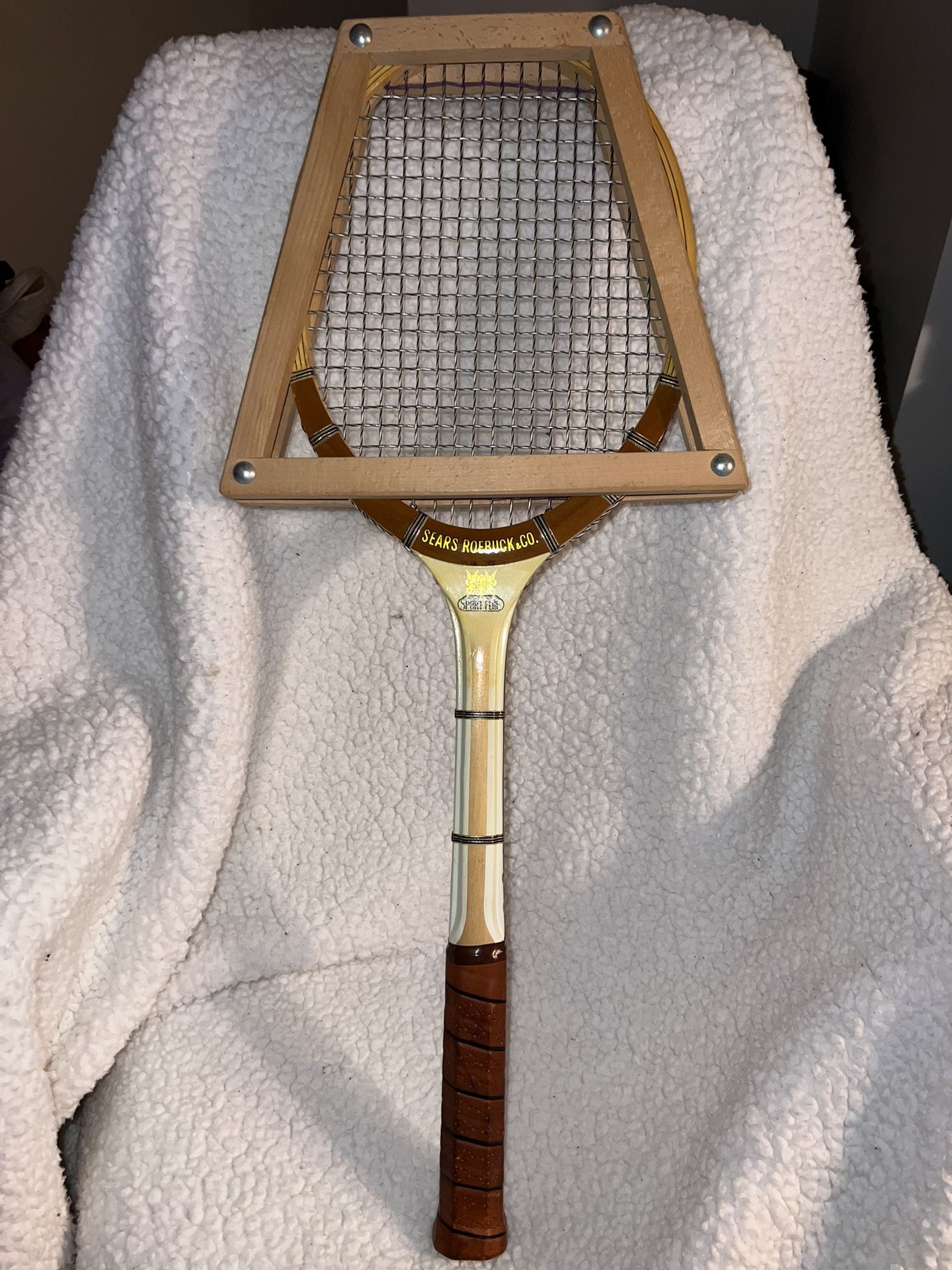 Sears Roebuck & Co Vintage Wood Sport Elite Tennis Racket & Racket Press