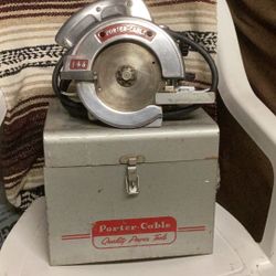 Vintage 1950’s Porter Cable 6 1/2 In Electric Saw In Factory Steel Toolbox Excellent Working Condition