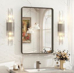 20x30 Inch Bronze Framed Bathroom Mirror, Rectangle Brushed Bronze Metal Vanity Mirror,Rounded Bathroom Vanity Mirror, Anti-Rust, Shatterproof (Horizo