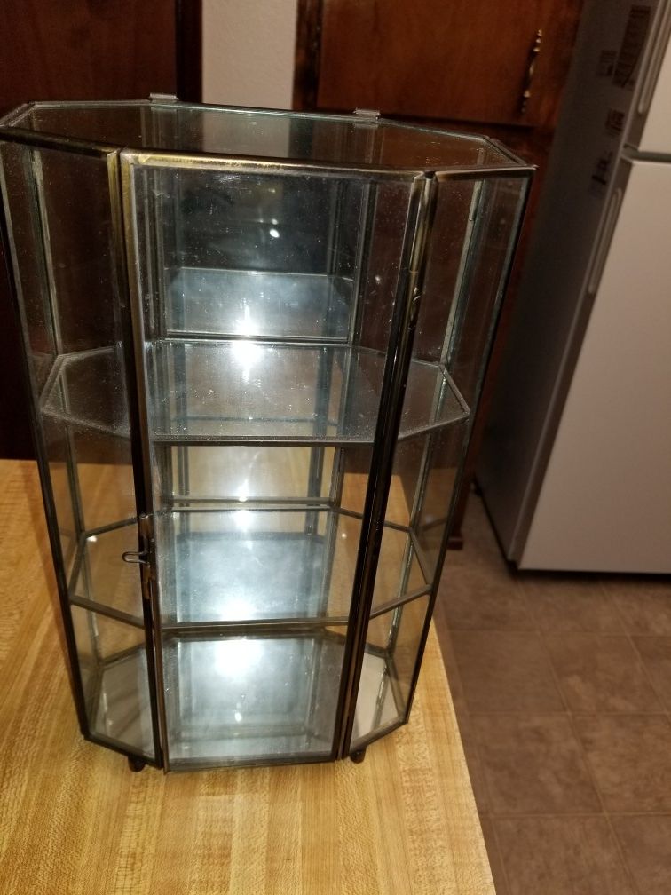 Vintage Table Top Glass Curio Cabinet w/ Mirrored Back