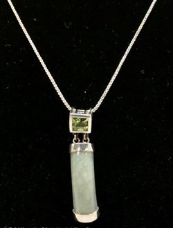 pre-owned 925 sterling silver bamboo bar chinese nephrite Jade pendant necklace