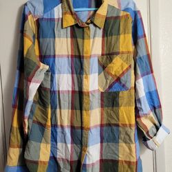 Time and Tru Women's Button Down Flannel Shirt with Long Sleeves